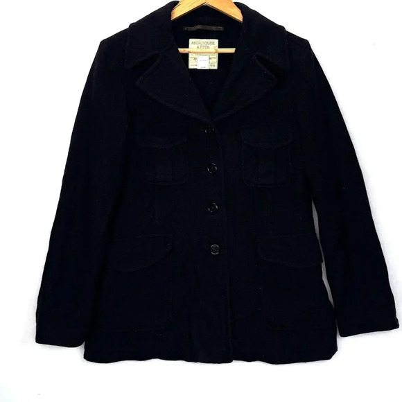 Abercrombie & Fitch Vtg Navy Blue Wool Blend Italy Pea Coat Size S Warm 90s Y2K